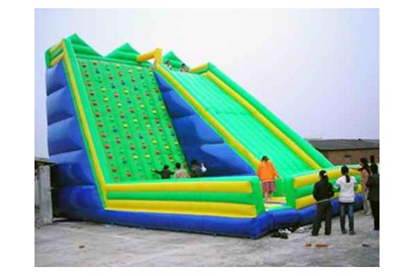 Inflatable Amusement Park , 8m Green Rock Climbing Wall With Slide For Rental
