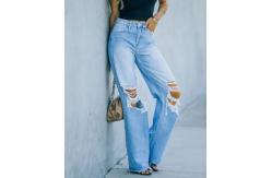 China Blue Custom Jeans Pant Spring Summer Straight Fit Pants For Women supplier