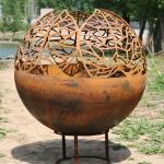 Outdoor Sphere Corten Steel Fire Pit 80cm Stoves Packed In Wooden Box for sale