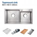 Topmount Stainless Steel Kitchen Sink Brushed Double Bowl 18 Gauge 82x45 for sale