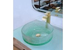 China Diamond Shape Crystal Glass Vessel Sinks Table Top Wash Basin Green Bottom supplier
