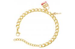 China Inlay Zircon 18 Karat Gold Plated Chain Micro Cuban Link Bracelet Key Lock supplier