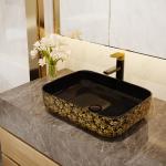 Custom Square Black Golden Art Deco Pedestal Basin 500*380*130mm for sale