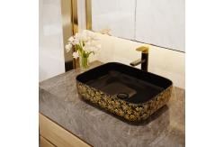 China Custom Square Black Golden Art Deco Pedestal Basin 500*380*130mm supplier
