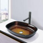 Gradient Brown Tempered Bathroom Wash Basins Melon Shape Table Top Solid Glass Sinks