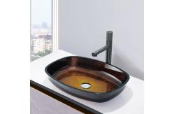 China Gradient Brown Tempered Bathroom Wash Basins Melon Shape Table Top Solid Glass Sinks supplier