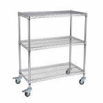 Custom Size Wire Utility Cart With Wheels / 3 Shelf ESD Wire Shelving for sale