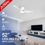 52 Inches Ceiling Fan Light White Plastic Blades dc Motor Low Profile Living Room for sale
