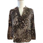 V Neck Leopard Print Long Sleeve Women Casual Blouses for sale