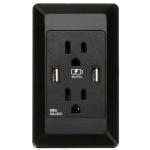 Black Double Wall Socket With USB American Standard Panel Security Anti - Drop for sale