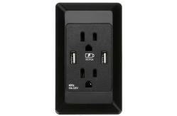 China Black Double Wall Socket With USB American Standard Panel Security Anti - Drop supplier