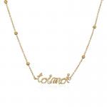 Customized 24K Gold Pendant Necklace Thin Bead Diamond Chain Letter Necklace