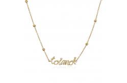 China Customized 24K Gold Pendant Necklace Thin Bead Diamond Chain Letter Necklace supplier