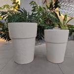 Cream Composite Clay Flower Pot with Smooth Hand Carved Design for sale
