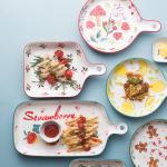 Custom Printing Ceramic Plate Set , Pizza Ceramic Bake Pan With Double Handle OEM