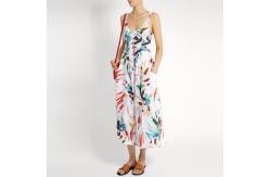 China 2018 New Style Women White-Print Button-Down Simple Cheap Linen Midi Dress supplier