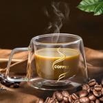 Handmade Glass Cappuccino Cups , Pyrex Double Walled Glasses With Handles