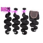 Malaysian Virgin Human Hair Extension Bundles Body Wave With Closure Natural Black for sale