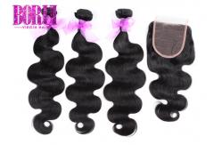 China Malaysian Virgin Human Hair Extension Bundles Body Wave With Closure Natural Black supplier