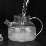 Large Spout 1000ml Clear Glass Teapot Safe Water Kettle With Bamboo Lid