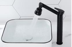 China Swivel Rotate Black Mechanical Crane 360Degree Wash Basin Faucet supplier