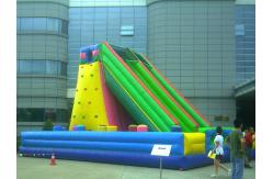 China Green Rock Climbing Wall With Slide And Pool , Inflatable Amusement Park supplier