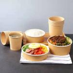 China Disposable Kraft Paper Soup Cup Bowl With Paper Lid Take Away Lunch Packing Takeout Box for sale