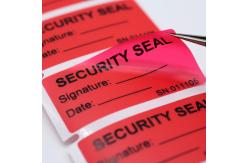 China 90um 2mil Tamper Proof Security Stickers Red Matte Semi Transfer High Residue supplier