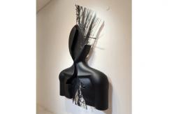 China 145cm H Fiberglass Abstract Figure Wall Art Sculpture Black Matt Finish supplier