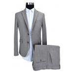Mens 2 Piece Suit For Men Grey Stripe , Custom Made Tailored Suits Woven Fabric for sale