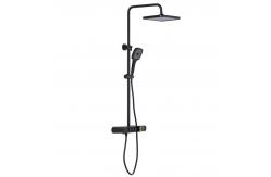 China Black Shower Faucet Set Bathroom Square Rain Shower Head With Handheld Spray supplier