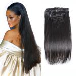 Color #1 Black Hair Clip In Human Hair Thick 7 Pieces 14 Clips Brazilian Human Hair Extension for sale
