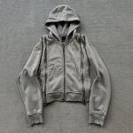 Custom Patch Triple Zip Up Heavy Weight French Terry Faded Acid Wash Hoodie