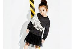 China Fashion Scuba Kids Girls Clothes Girls Pullover Sweater With PU Wing Print supplier