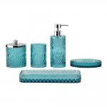 Purple And Blue Glass Bathroom Accessories Set Round Shape With Mixed Pattern Soap Dish For Bathroom Hand Wash Dispenser for sale