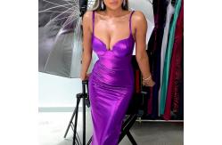 China Gloss Fabric Low Cut Slit Womens Party Maxi Dresses supplier