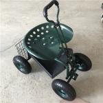 Adjusted Handle Garden Rolling Work Seat Steel Garden Cart With Seat Swivel Steering for sale