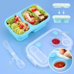 Silicone 3 Sections Bento Lunch Box Collapsible With Spork for sale