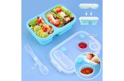 China Microwave Safe 3 Compartment Collapsible Silicone Bento Box With Fork supplier