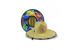China Mat Grass Patch Straw Hat Round Shape Woven Heat Printing Bottom ODM supplier