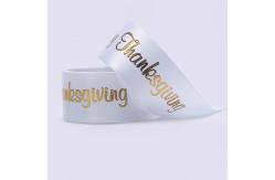China Gold Printing Custom Made Ribbons , Smooth Surface White Satin Ribbon supplier