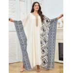 MT530 Middle Eastern Modest Wear Cream Geometric Print Kaftan Abaya for sale