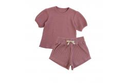China 2 PCS Waffle Short Puff Sleeve Tshirts 100% Cotton 6T Casual supplier