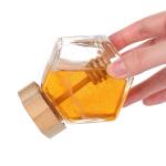 Empty 100Ml 380Ml Hexagonal Honey Pot Glass Honey Jar With Dipper