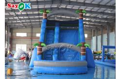 China Bouncy Slides Custom Backyard Palm Tree Themed Inflatable Water Slide With Splash Pool supplier