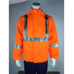 100% Polyester 280GSM Orange Jacket with Reflective Strips and Detachable Hood and Without Pocket for sale