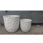 white round fiber clay planter with  irregular polygonal mosaic-like pattern lightweight durable low-maintainence flower pot holiday Villa office decoration garden landscaping project for sale
