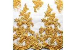 China MDX Golden Sequin Net Embroidery Lace 135cm Width For Textile supplier