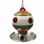 Outdoor Ceramic Christmas Ball Metal Bird Feeder With Plated Stamping Iron Food Plate for sale