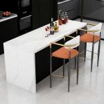 62.9 Inch Bar Table Stool Set White Marble Wood Grain Thickness 25mm With Chairs for sale